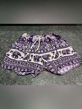 Women’s High-Waist Purple Elephant Print Drawstring Shorts